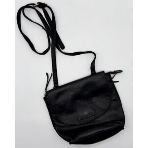 Marta Ponti Genuine Leather Black Crossbody Bag Flap Front Adjustable Strap
